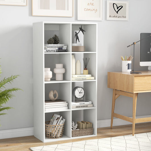 8 Cube Bookshelf with Back Guardrail for Living Room Bedroom-White W2B