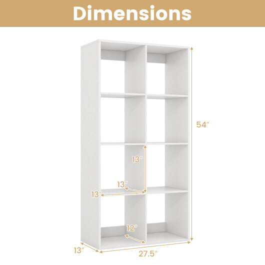 8 Cube Bookshelf with Back Guardrail for Living Room Bedroom-White W2B