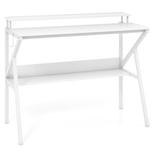Space Saving Computer Desk with Monitor Stand and Extra Storage Shelf for Work Study-Black W2B