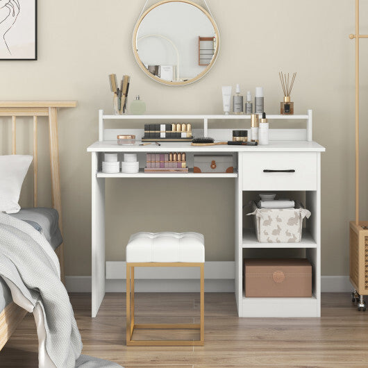 White Desk with Charging Station and Adjustable Shelf for Home Office-White W2B
