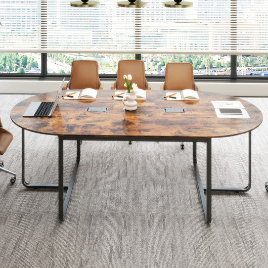 95 Inches Oval Conference Industrial Executive Table with Dual Cable Holes-Rustic Brown