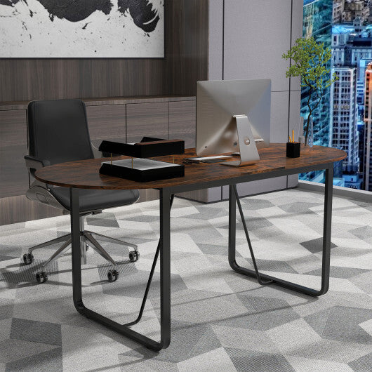 71 Inches Executive Table Oval Home Office Table with Cable Management Hole-Rustic Brown W2B