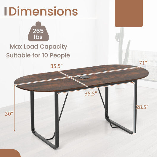 71 Inches Executive Table Oval Home Office Table with Cable Management Hole-Rustic Brown W2B