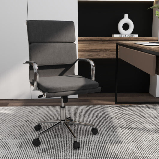 Ergonomic Office Desk Chair with Rocking Backrest and Height-adjustable Padded Seat-Gray W2B