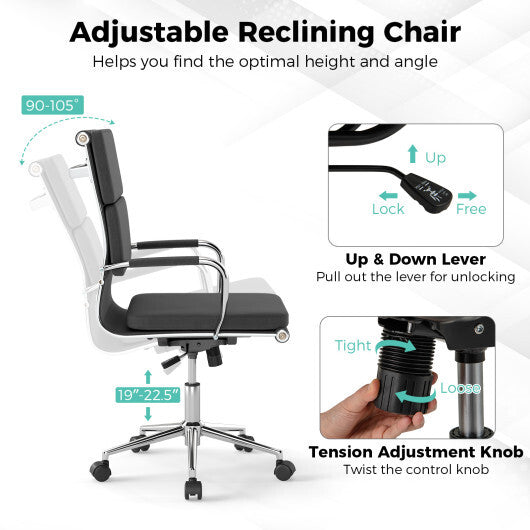 Ergonomic Office Desk Chair with Rocking Backrest and Height-adjustable Padded Seat-Gray W2B