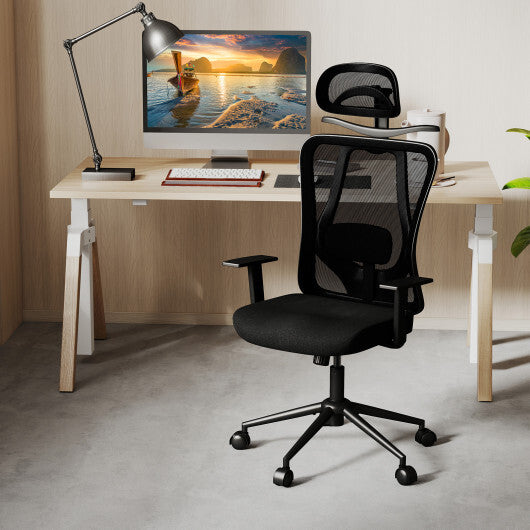 Ergonomic Office Chair with 3D Headrest and Reclining Backrest-Black W2B