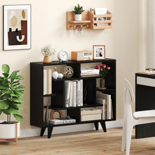 Geometric Bookcase with Anti-Tipping Kit and Storage Shelving Unit-Black