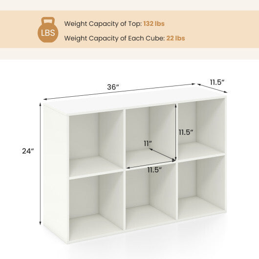 Modern 6-Cube Bookcase with Anti-tipping Kits for Bedroom Living Room-White W2B