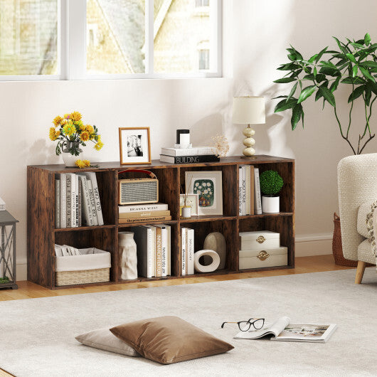 8-Cube Bookcase Bookshelf with 2 Anti-Tipping Kits Storage Organizer-Rustic Brown W2B
