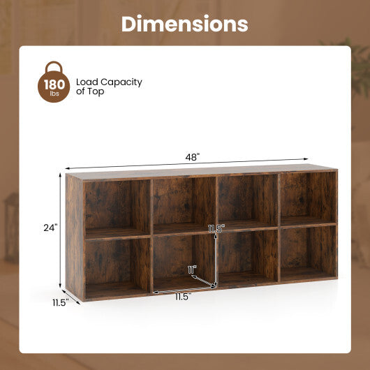 8-Cube Bookcase Bookshelf with 2 Anti-Tipping Kits Storage Organizer-Rustic Brown W2B