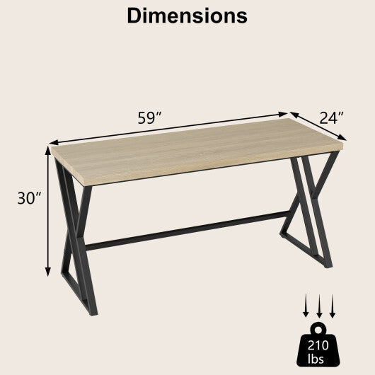 59 Inch Computer Desk with Heavy-duty Metal Frame and Crossbar-Gray W2B