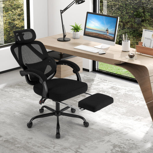 Ergonomic Office Chair High Back Mesh Desk Chair with Retractable Footrest-Black W2B