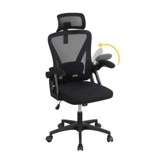 Ergonomic Mesh Office Chair with Adjustable Lumbar Support and Flip-up Armrests-Black W2B