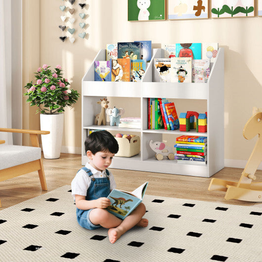 3-Tier Kid's Bookshelf Toy Storage Organizer with Display Rack and 4 Compartments-White