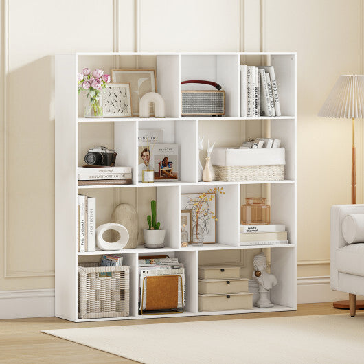 Open Shelf Bookcase 4-Tier Modern Bookshelf with 12 Storage Compartments-White W2B