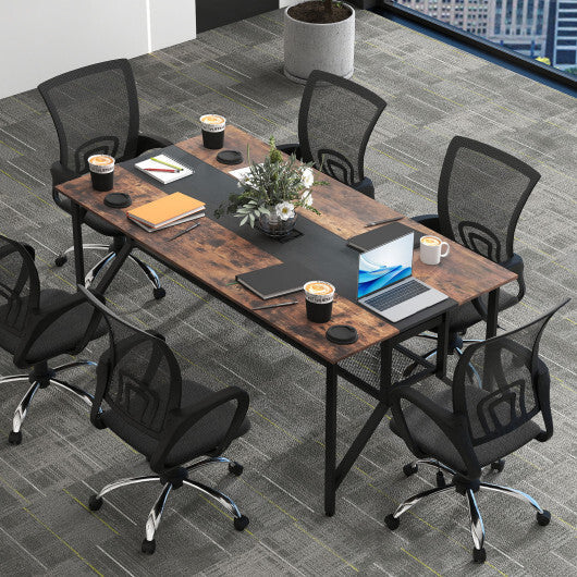 Rectangular Meeting Table with Mesh Storage Shelf and Cable Grommet-Rustic Brown W2B