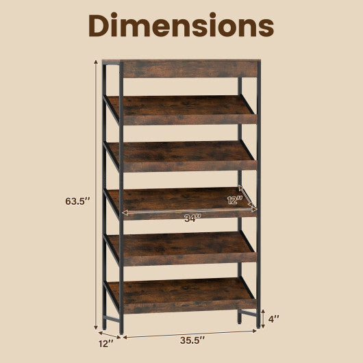 6-Tier Tall Freestanding Bookshelf with Angled Shelves for Home Office-Rustic Brown W2B