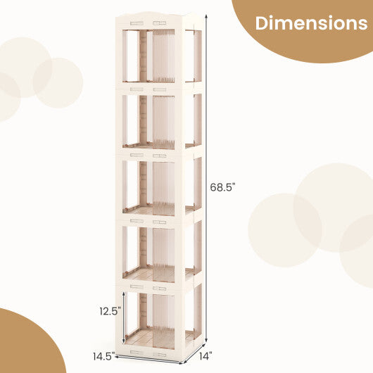 5-Tier Foldable Rotating Bookshelf 360? Spinning Bookcase with Swivel Base-White W2B