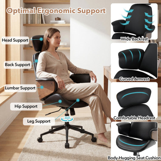 Ergonomic Office Chair with Headrest Adjustable Height for Home Office and Study-Black W2B