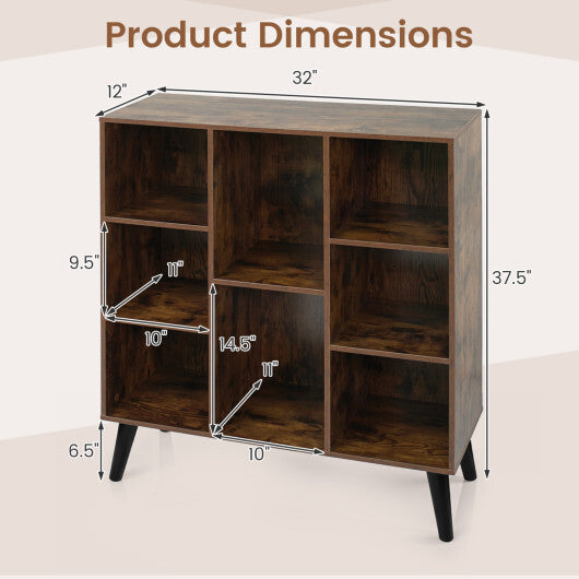 8-Cube Bookcase with Raised Support Legs for Living Room-Rustic Brown W2B