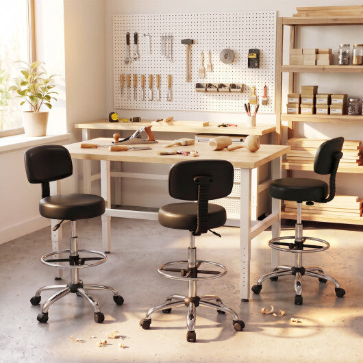 Office Drafting Chair with Back & Adjustable Footring and Wheels for Desk-Black W2B