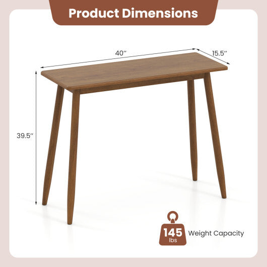Computer Desk with Rubber Wood Legs Wooden Writing Desk with Spacious Tabletop-Walnut W2B