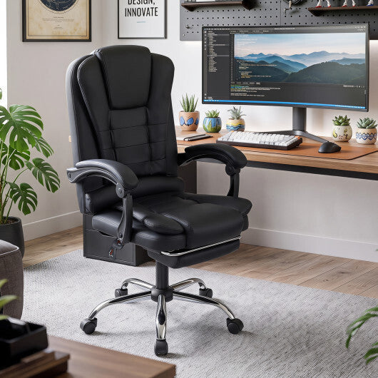 Massage Office Chair with Footrest & Reclining Backrest and Swivel Seat-Black W2B