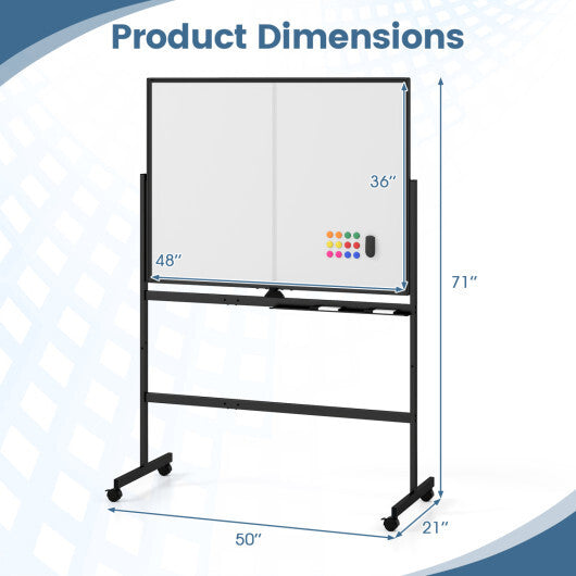 48" x 36" Double-Sided Mobile White Board with Lockable Universal Wheels for Office-White W2B
