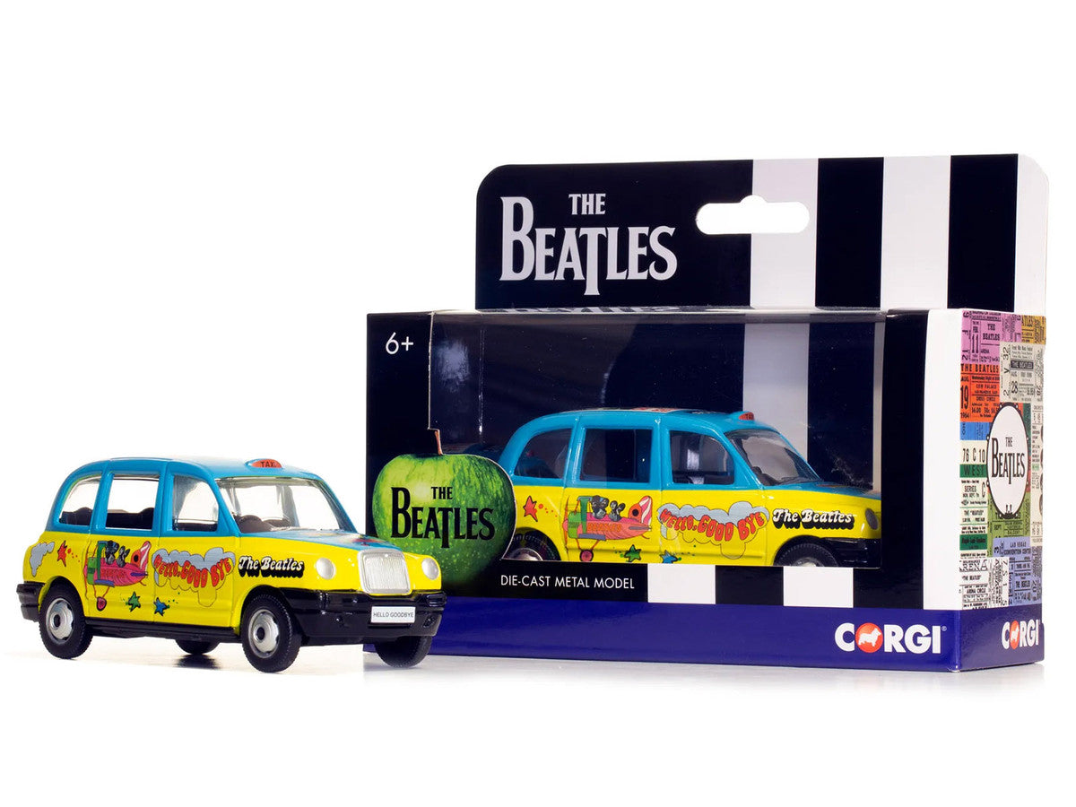 The Beatles London Taxi RHD (Right Hand Drive) "Hello Goodbye" Blue and Yellow with Graphics Diecast Model by Corgi-2