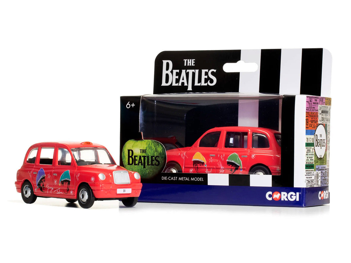 The Beatles London Taxi RHD (Right Hand Drive) "Christmas Taxi" Red with Graphics Diecast Model by Corgi-3