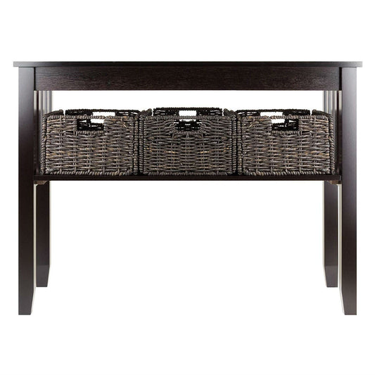 Espresso 2 Tier Entryway Hall Console Table with 3 Storage Baskets FastFurnishings