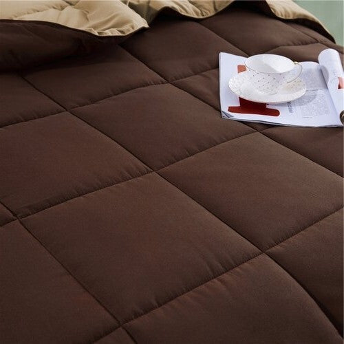 Twin/Twin XL Traditional Microfiber Reversible 3 Piece Comforter Set in Brown FastFurnishings