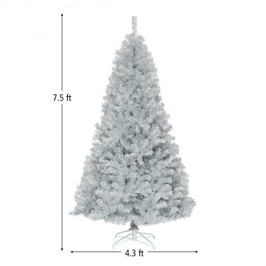 7.5 Ft Hinged Unlit Artificial Silver Tinsel Christmas Tree W2B