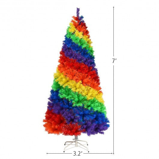 7 Feet Artificial Hinged Traditional Christmas Tree with Metal Stand W2B