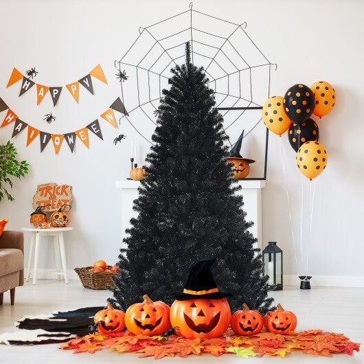 Black Artificial Christmas Halloween Tree with Purple LED Lights-7 ft W2B