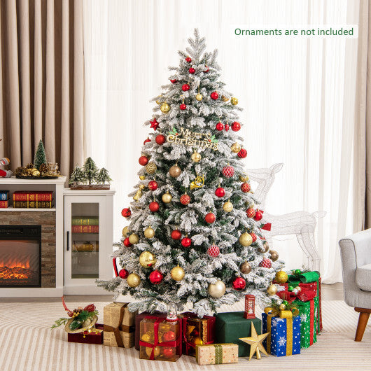 4.5/6/7 Feet Flocked Christmas Tree with Warm White LED Lights-6 ft W2B