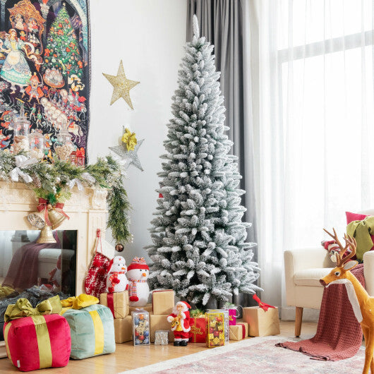 Snow-Flocked Hinged Artificial Christmas Pencil Tree with Mixed Tips-7.5 ft W2B