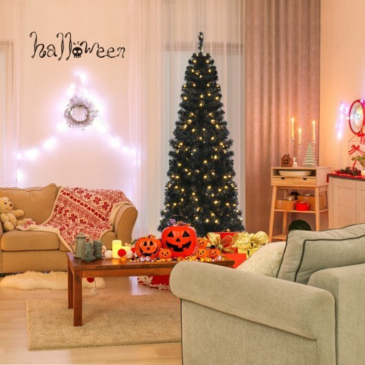 Pre-lit Christmas Halloween Tree with PVC Branch Tips and Warm White Lights-7 ft W2B