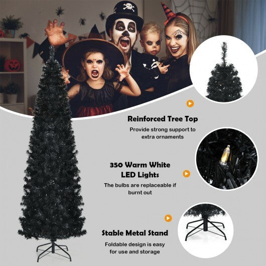 Pre-lit Christmas Halloween Tree with PVC Branch Tips and Warm White Lights-7 ft W2B