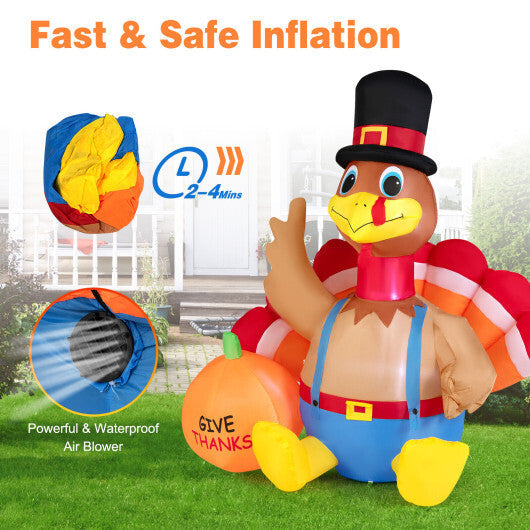 6 Feet Thanksgiving Inflatable Turkey with Pumpkin Fall Harvest Decor with Lights W2B