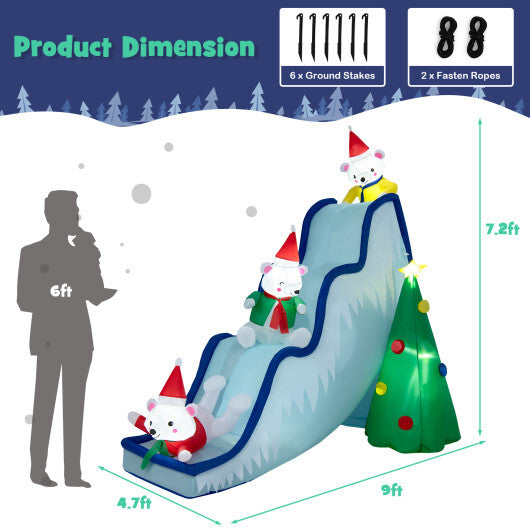 9 Feet Inflatable Polar Bear Slide Scene Decoration with LED Lights W2B
