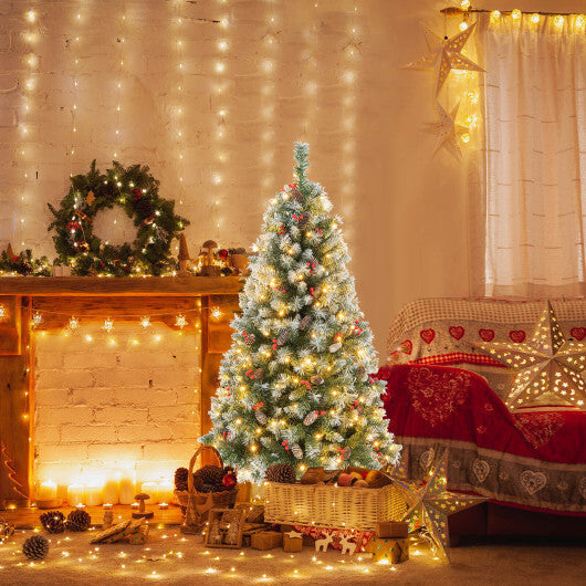 Hinged Christmas Tree with 450 PVC Branch Tips and 200 Warm White LED Lights-6.5 ft W2B