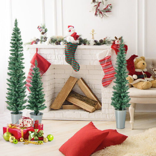 Set of 3 Potted Artificial Christmas Tree with Silver Metal Buckets W2B