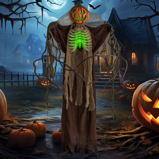 6 Feet Halloween Animatronics Light Up Talking Ghost Pumpkin with Glowing Ribs and Moving Head W2B