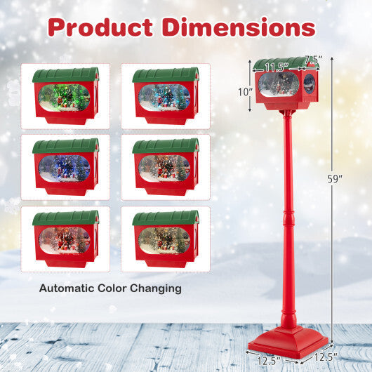 59 Inch Christmas Street Lamp with Sound-Activated Snow Globe Lantern-Red W2B