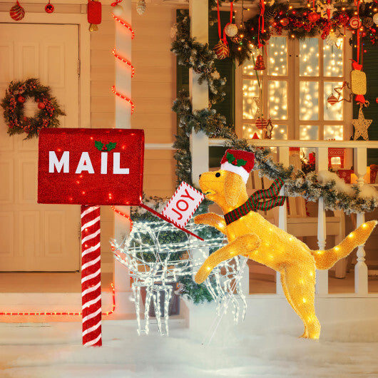 3.5 ft Christmas Mail Box with Dog and 120 Warm White LED Lights W2B