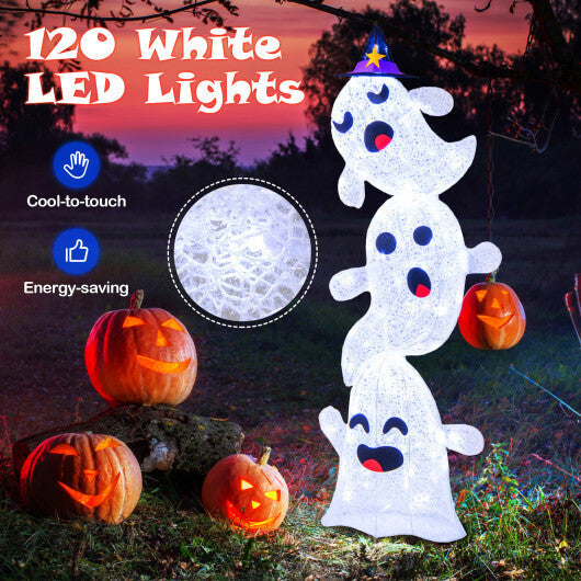 4 FT Lighted Standing Halloween Decoration Stacked Ghosts with 120 LED Lights W2B