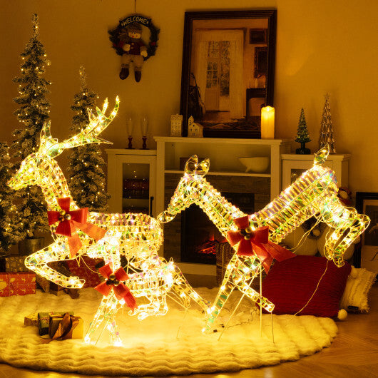 3-Piece Lighted Christmas Reindeer Family with LED Lights and Bows W2B