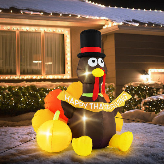 5 FT Inflatable Turkey with Pumpkin and LED Lights for Indoor Party W2B