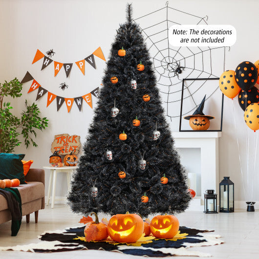 6/7/8 Feet Black Artificial Halloween Christmas Tree with PVC Branch Tips and 210/320/450 Cool White LED Lights-L W2B